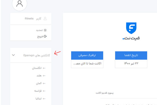 پنل کاربری فیت نت
